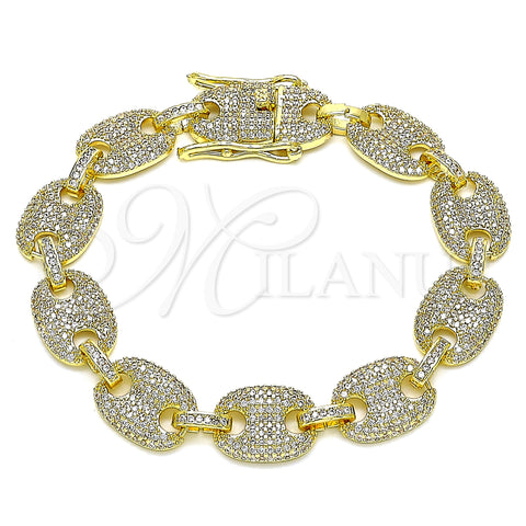 Oro Laminado Basic Bracelet, Gold Filled Style Puff Mariner Design, with White Micro Pave, Polished, Golden Finish, 04.284.0059.08 (12 MM Thickness, 8 Inches Length)