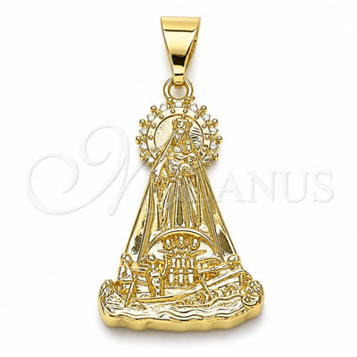 Oro Laminado Religious Pendant, Gold Filled Style Caridad del Cobre Design, Polished, Golden Finish, 05.253.0127