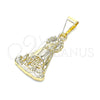Oro Laminado Religious Pendant, Gold Filled Style Caridad del Cobre Design, Polished, Golden Finish, 05.253.0128