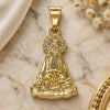 Oro Laminado Religious Pendant, Gold Filled Style Caridad del Cobre Design, Polished, Golden Finish, 05.253.0128