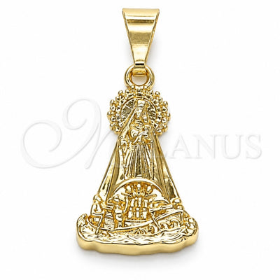 Oro Laminado Religious Pendant, Gold Filled Style Caridad del Cobre Design, Polished, Golden Finish, 05.253.0128