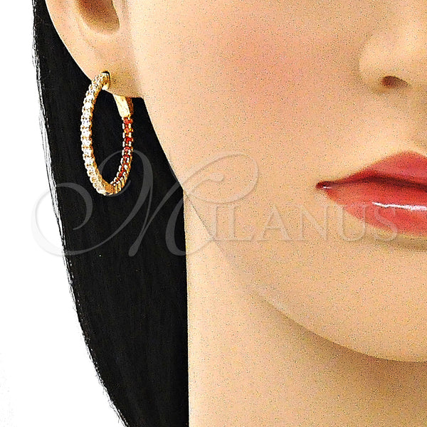 Gold Filled Hoop Earrings — Huggie Hoop with Garnet and White Cubic Zirconia — alternate product view — SKU 144391 | Oro Laminado aretes de aro — Huggie Hoop with Garnet and blanco Cubic Zirconia — SKU 144391