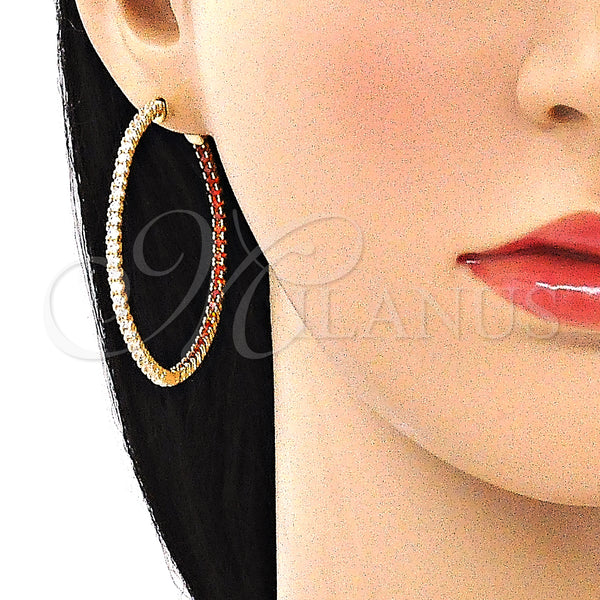 Gold Filled Hoop Earrings — Huggie Hoop with Garnet and White Cubic Zirconia — alternate product view — SKU 144395 | Oro Laminado aretes de aro — Huggie Hoop with Garnet and blanco Cubic Zirconia — SKU 144395