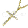 Oro Laminado Religious Pendant, Gold Filled Style Crucifix Design, with White Micro Pave, Polished, Golden Finish, 05.253.0129