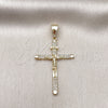 Oro Laminado Religious Pendant, Gold Filled Style Crucifix Design, with White Micro Pave, Polished, Golden Finish, 05.253.0129