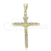Oro Laminado Religious Pendant, Gold Filled Style Crucifix Design, with White Micro Pave, Polished, Golden Finish, 05.253.0129
