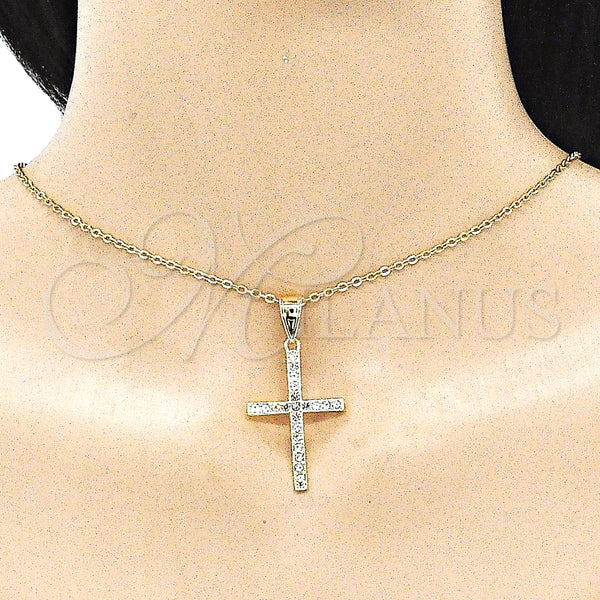 Gold Filled Pendant — Religious Pendant Cross Design with White Crystal Polished — alternate product view — SKU 144400 | Oro Laminado dije — Religious Pendant cruz diseño with cristal blanco pulido — SKU 144400