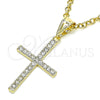 Oro Laminado Religious Pendant, Gold Filled Style Cross Design, with White Crystal, Polished, Golden Finish, 05.253.0131