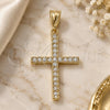 Oro Laminado Religious Pendant, Gold Filled Style Cross Design, with White Crystal, Polished, Golden Finish, 05.253.0131