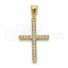 Oro Laminado Religious Pendant, Gold Filled Style Cross Design, with White Crystal, Polished, Golden Finish, 05.253.0131