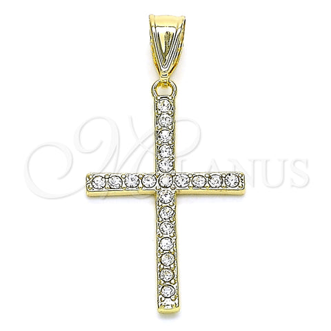 Oro Laminado Religious Pendant, Gold Filled Style Cross Design, with White Crystal, Polished, Golden Finish, 05.253.0131