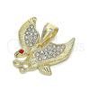 Oro Laminado Fancy Pendant, Gold Filled Style Eagle Design, with White and Garnet Crystal, Polished, Golden Finish, 05.253.0143