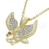 Oro Laminado Fancy Pendant, Gold Filled Style Eagle Design, with White and Garnet Crystal, Polished, Golden Finish, 05.253.0143