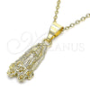 Oro Laminado Religious Pendant, Gold Filled Style Guadalupe and Flower Design, Polished, Golden Finish, 05.253.0144