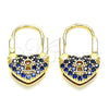 Oro Laminado Small Hoop, Gold Filled Style Lock and Heart Design, with Sapphire Blue Micro Pave, Polished, Golden Finish, 02.341.0056.2.12