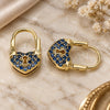 Oro Laminado Small Hoop, Gold Filled Style Lock and Heart Design, with Sapphire Blue Micro Pave, Polished, Golden Finish, 02.341.0056.2.12