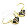 Oro Laminado Small Hoop, Gold Filled Style Lock and Heart Design, with Black Micro Pave, Polished, Golden Finish, 02.341.0056.4.12