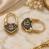 Oro Laminado Small Hoop, Gold Filled Style Lock and Heart Design, with Black Micro Pave, Polished, Golden Finish, 02.341.0056.4.12