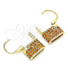 Oro Laminado Small Hoop, Gold Filled Style Lock Design, with Garnet Micro Pave, Polished, Golden Finish, 02.341.0057.2.12