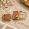 Oro Laminado Small Hoop, Gold Filled Style Lock Design, with Garnet Micro Pave, Polished, Golden Finish, 02.341.0057.2.12