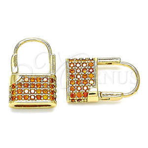 Gold Filled Hoop Earrings — Small Hoop Lock Design with Garnet Micro Pave — main product view — SKU 144422 | Oro Laminado aretes de aro — Small Hoop Lock diseño with Garnet Micro Pave — SKU 144422