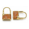 Oro Laminado Small Hoop, Gold Filled Style Lock Design, with Garnet Micro Pave, Polished, Golden Finish, 02.341.0057.2.12