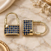Oro Laminado Small Hoop, Gold Filled Style Lock Design, with Sapphire Blue Micro Pave, Polished, Golden Finish, 02.341.0057.3.12