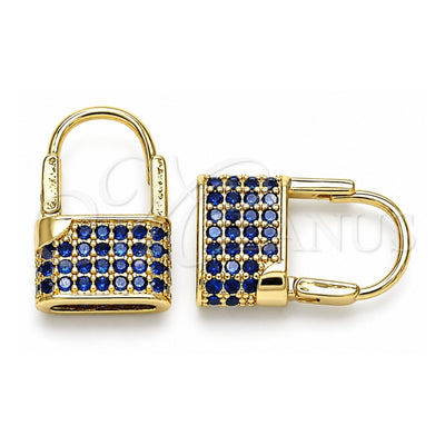Oro Laminado Small Hoop, Gold Filled Style Lock Design, with Sapphire Blue Micro Pave, Polished, Golden Finish, 02.341.0057.3.12