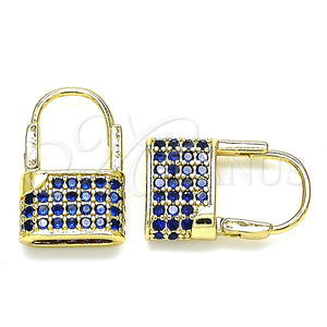 Gold Filled Hoop Earrings — Small Hoop Lock Design with Sapphire Blue Micro — main product view — SKU 144423 | Oro Laminado aretes de aro — Small Hoop Lock diseño with Sapphire Blue Micro — SKU 144423