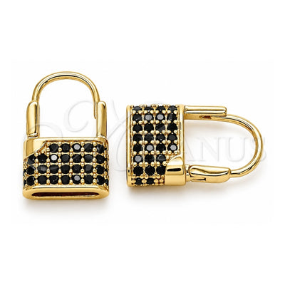 Oro Laminado Small Hoop, Gold Filled Style Lock Design, with Black Micro Pave, Polished, Golden Finish, 02.341.0057.4.12