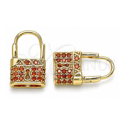 Oro Laminado Small Hoop, Gold Filled Style Lock Design, with Garnet Micro Pave, Polished, Golden Finish, 02.210.0528.12