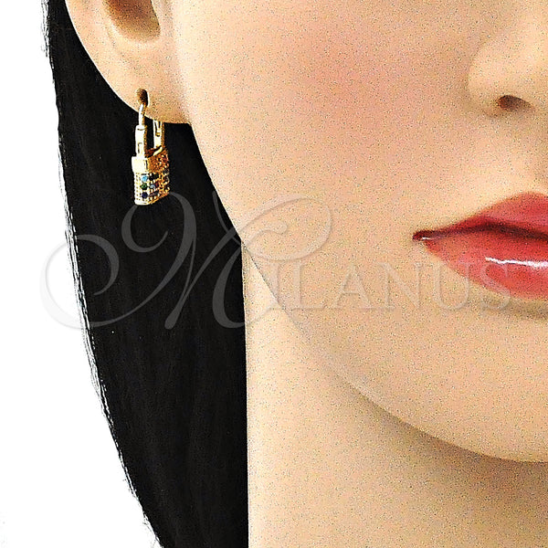 Gold Filled Hoop Earrings — Small Hoop Lock Design with Multicolor Micro Pave — alternate product view — SKU 144426 | Oro Laminado aretes de aro — Small Hoop Lock diseño with Multicolor Micro Pave — SKU 144426