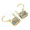 Oro Laminado Small Hoop, Gold Filled Style Lock Design, with Multicolor Micro Pave, Polished, Golden Finish, 02.210.0528.1.12