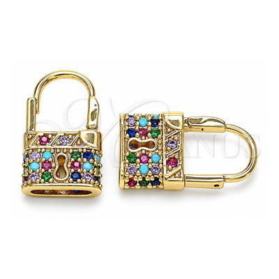 Oro Laminado Small Hoop, Gold Filled Style Lock Design, with Multicolor Micro Pave, Polished, Golden Finish, 02.210.0528.1.12