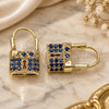 Oro Laminado Small Hoop, Gold Filled Style Lock Design, with Sapphire Blue Micro Pave, Polished, Golden Finish, 02.210.0528.2.12