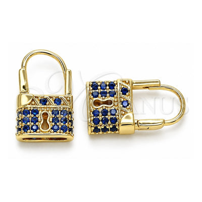 Oro Laminado Small Hoop, Gold Filled Style Lock Design, with Sapphire Blue Micro Pave, Polished, Golden Finish, 02.210.0528.2.12