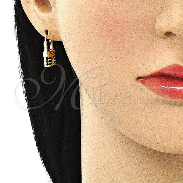 Gold Filled Hoop Earrings — Small Hoop Lock Design with Black Micro Pave — alternate product view — SKU 144428 | Oro Laminado aretes de aro — Small Hoop Lock diseño with negro Micro Pave — SKU 144428