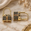 Oro Laminado Small Hoop, Gold Filled Style Lock Design, with Black Micro Pave, Polished, Golden Finish, 02.210.0528.3.12