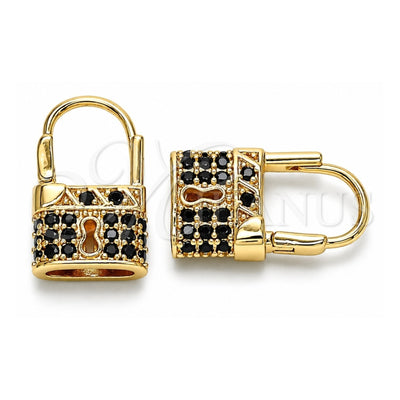 Oro Laminado Small Hoop, Gold Filled Style Lock Design, with Black Micro Pave, Polished, Golden Finish, 02.210.0528.3.12