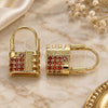Oro Laminado Small Hoop, Gold Filled Style Lock Design, with Garnet Micro Pave, Polished, Golden Finish, 02.210.0529.12