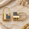 Oro Laminado Small Hoop, Gold Filled Style Lock Design, with Sapphire Blue Micro Pave, Polished, Golden Finish, 02.210.0529.1.12