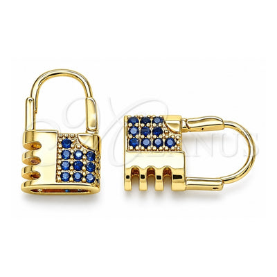 Oro Laminado Small Hoop, Gold Filled Style Lock Design, with Sapphire Blue Micro Pave, Polished, Golden Finish, 02.210.0529.1.12