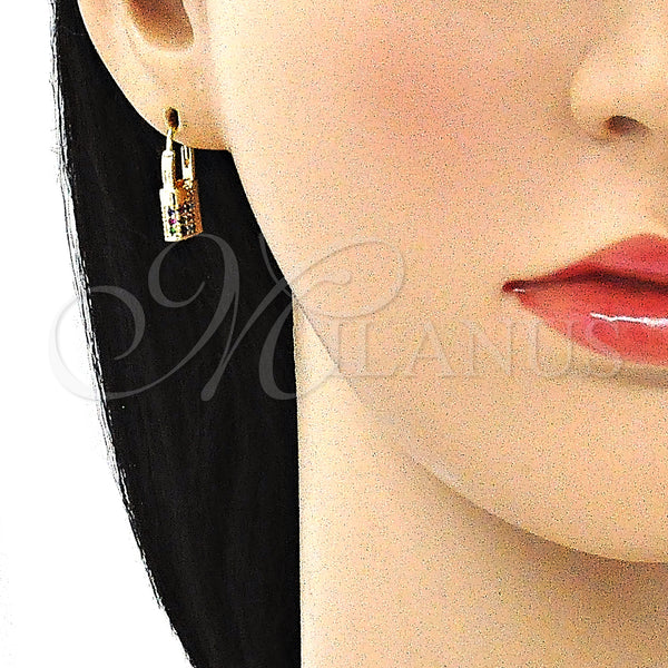 Gold Filled Hoop Earrings — Small Hoop Lock Design with Multicolor Micro Pave — alternate product view — SKU 144431 | Oro Laminado aretes de aro — Small Hoop Lock diseño with Multicolor Micro Pave — SKU 144431