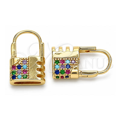 Oro Laminado Small Hoop, Gold Filled Style Lock Design, with Multicolor Micro Pave, Polished, Golden Finish, 02.210.0529.2.12