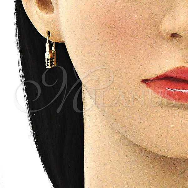 Gold Filled Hoop Earrings — Small Hoop Lock Design with Black Micro Pave — alternate product view — SKU 144432 | Oro Laminado aretes de aro — Small Hoop Lock diseño with negro Micro Pave — SKU 144432