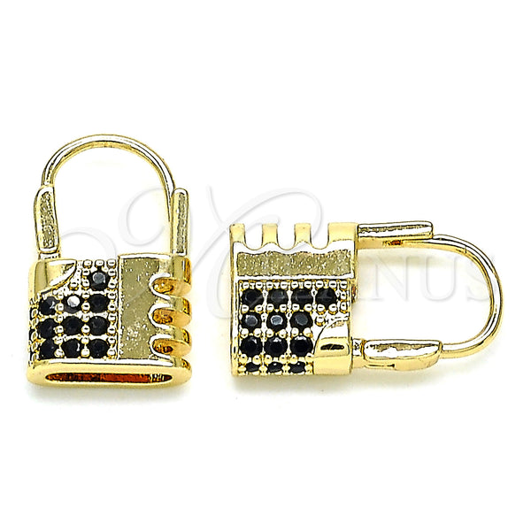 Gold Filled Hoop Earrings — Small Hoop Lock Design with Black Micro Pave — main product view — SKU 144432 | Oro Laminado aretes de aro — Small Hoop Lock diseño with negro Micro Pave — SKU 144432