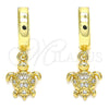 Oro Laminado Huggie Hoop, Gold Filled Style Turtle Design, with White Micro Pave, Polished, Golden Finish, 02.210.0530.15