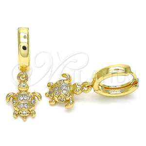 Gold Filled Hoop Earrings — Huggie Hoop Turtle Design with White Micro Pave — main product view — SKU 144433 | Oro Laminado aretes de aro — Huggie Hoop Turtle diseño with blanco Micro Pave — SKU 144433