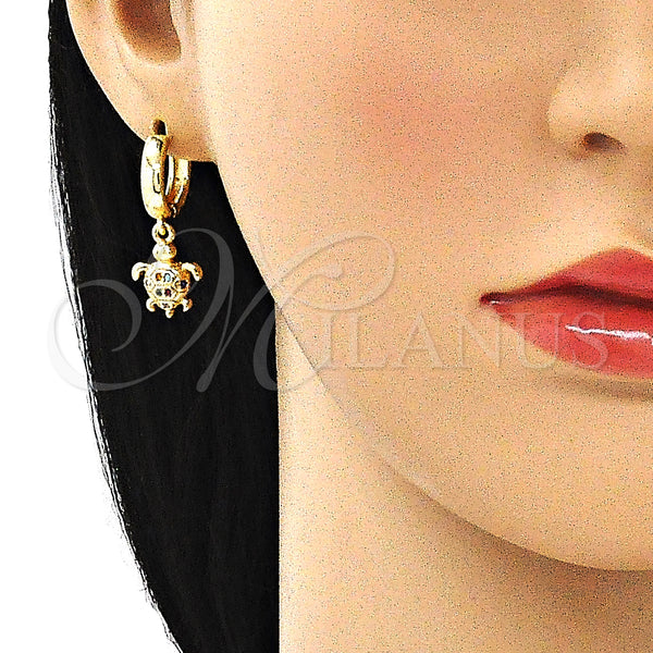 Gold Filled Hoop Earrings — Huggie Hoop Turtle Design with Multicolor Micro Pave — alternate product view — SKU 144434 | Oro Laminado aretes de aro — Huggie Hoop Turtle diseño with Multicolor Micro Pave — SKU 144434