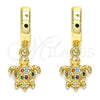 Oro Laminado Huggie Hoop, Gold Filled Style Turtle Design, with Multicolor Micro Pave, Polished, Golden Finish, 02.210.0530.1.15